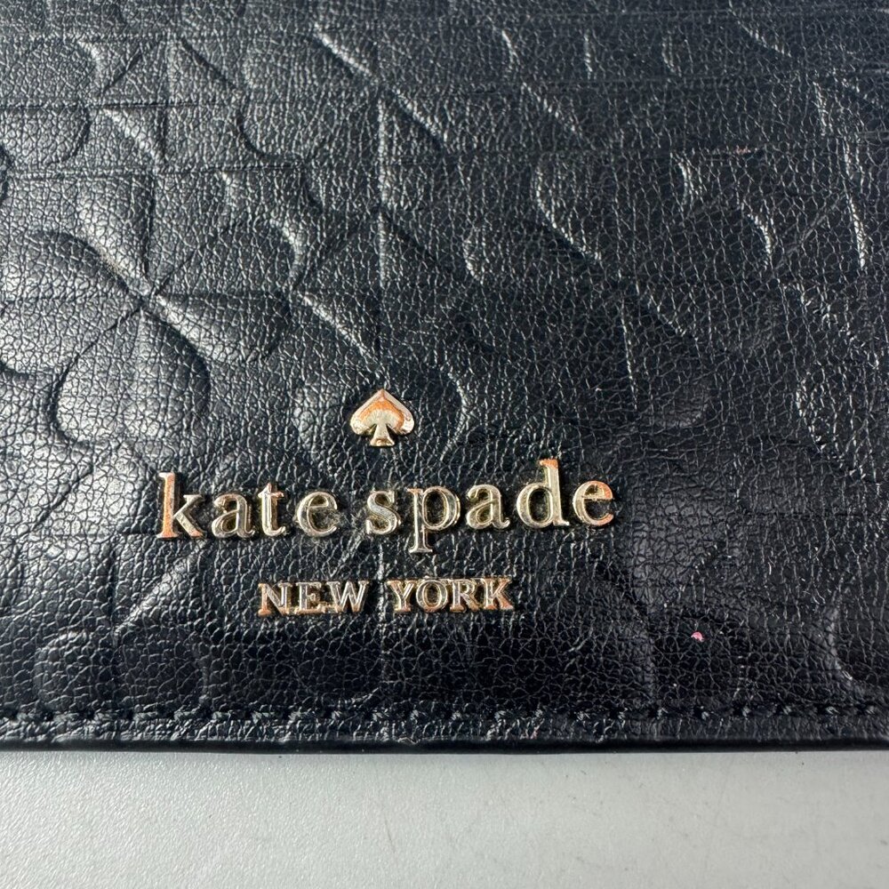 Kate Spade Small Card Holder Wallet Embossed Black Leather - Picture 4 of 10
